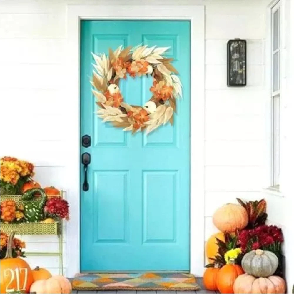 Miaikoe Autumn Wreath Decor Front Door 18 Inch NWT Brown Orange